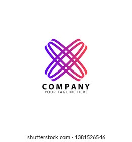 Initial X colorful Logo Design with line art