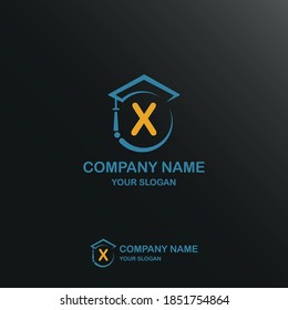 Initial x combine with toga hat icon for education business logo template