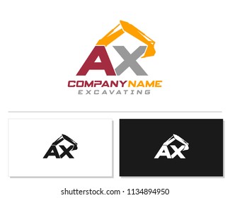 Initial A X excavator logo concept vector with arm excavator template vector.