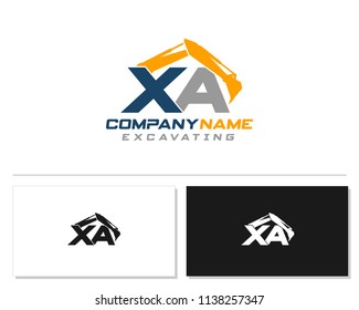 Initial X A excavator logo concept vector with arm excavator template vector.