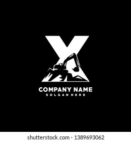 Initial X excavator logo concept template vector