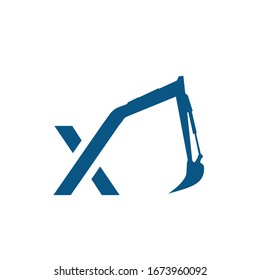 Initial  X  excavator logo concept vector with arm excavator template vector.