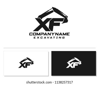 Initial X F excavator logo concept vector with arm excavator template vector.