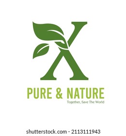 Initial X Green Letter and Leaf for Modern Beauty Nature Cosmetic, Vegan, Environmental, Nutrition Consultant Service Company Logo Idea