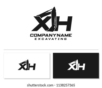 Initial X H excavator logo concept vector with arm excavator template vector.