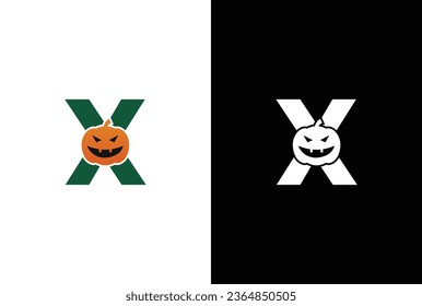 Initial X Halloween logo. Halloween letter X logo or icon template design. Halloween pumpkin white background