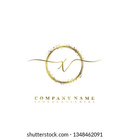 Initial X handwriting with sparkling circle template vector
