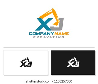 Initial X J excavator logo concept vector with arm excavator template vector.