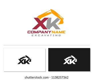 Initial X K excavator logo concept vector with arm excavator template vector.