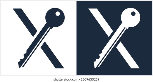 Initial X Key Logo. letter X with key logos. vector illustration