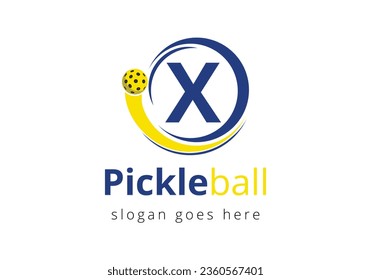 Initial X Letter alphabet with Pickleball Logo Concept With Moving Pickleball Symbol