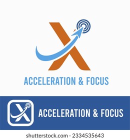 Initial X Letter with arrow upward and focus for accelerated, acceleration, technology company logo idea