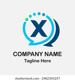 Initial x Letter with Bubble Chat Icon for Information Communication Logo Idea. Talking, Chatting, Contact Center Service, Consultancy Business logo
