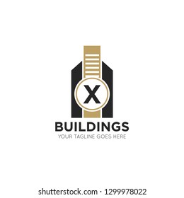 initial x letter building logo vector illustration design template