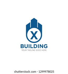 initial x letter building logo vector illustration design template