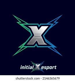 Initial X letter esport logo illustration, esport mascot gamer team work design, streamer logo