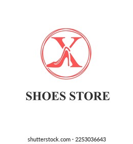 Initial X Letter with Female Shoes High Heels for Ladies Shoes Store, Shoes Fashion Company Logo Idea Template