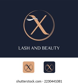 Carta X inicial con barra para la plantilla de vectores con logotipo comercial cosmético, maquillaje, belleza y spa