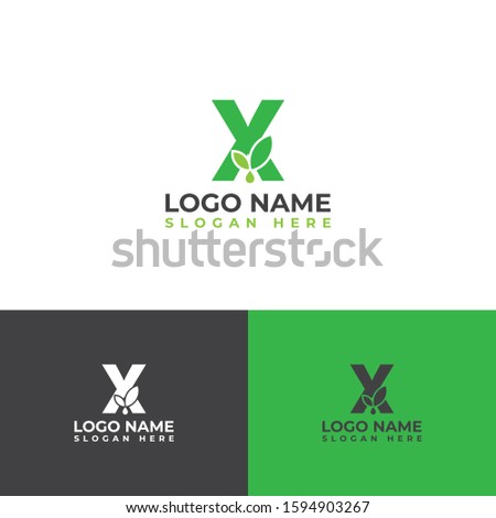 Initial X letter leaves with water droplets. Minimalist and modern cannabis leaf design