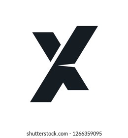Initial X letter like butterfly. Origami emblem. X origami logo, like orange ribbon. Two elements make up the X letter. Contour option.