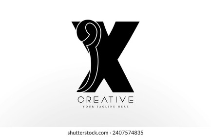Initial X Letter Logo Design and Cutted Serif Font.