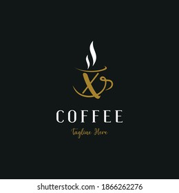 Initial x letter on cup coffee concept logo for coffee shop and store, cafeteria brand template