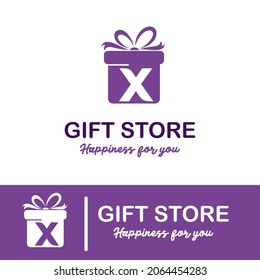 Initial x Letter on Gift Box for Simple Modern Gift Store Retail Business Logo. Present, Surprise toys anniversary shop Logo Design Template