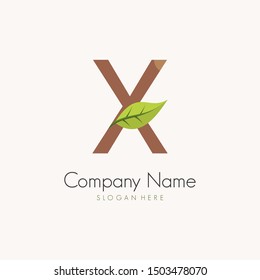 Initial X logo design with nature flat style