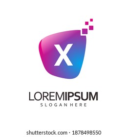 initial X logo with digital symbol