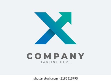 Initial X logo. letter X with arrow in gradient colour logo design inspiration, usable for finance, logistic and company logos