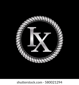 initial i and x logo silver metallic with metal circle rope frame border decorative