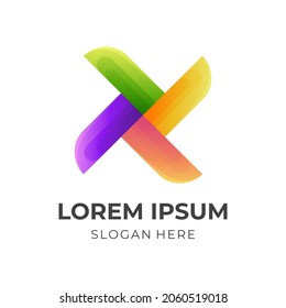 initial X logo vector with 3d colorful style