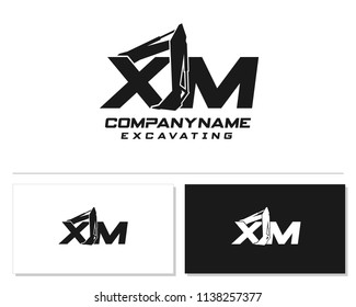 Initial X M excavator logo concept vector with arm excavator template vector.