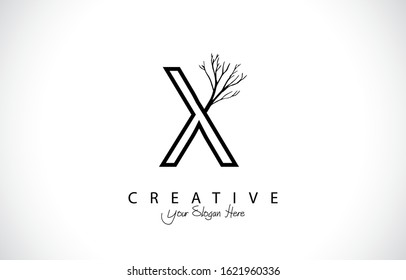 Initial X Modern Design Logo Concept. Creative Icon Logo with Branch Shape Vector Illustration.