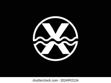 Initial X monogram alphabet in a circle with water waves. Water wave logo design. Logo for the ocean, sea-related business, and company identity