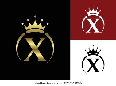 Alfabeto monograma X inicial con corona. Royal, King, símbolo de lujo reina. emblema de letra.