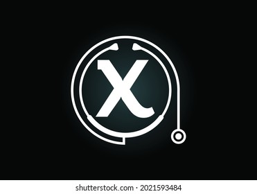 Initial X monogram alphabet with doctor stethoscope. Vector stethoscope logo or icon. Logo for medical and pharmaceutical business and company identity