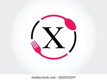 Initial X monogram alphabet with a fork, spoon. Modern vector logo for café, restaurant, cooking business, and company identity