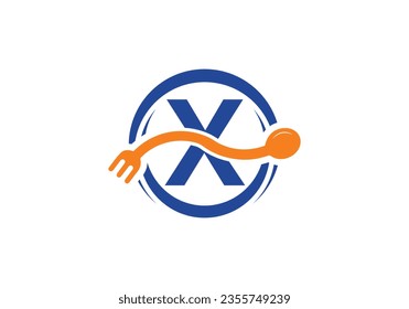 Initial X monogram alphabet with a fork, spoon, logo. Café Icon, Restaurant, Cooking Business Vector