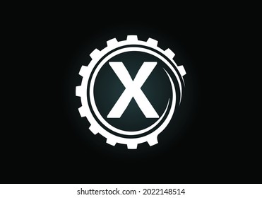 Initial X monogram alphabet in a gear spiral. Gear engineer logo design. Logo for automotive, mechanical, technology, setting, repair business, and company identity