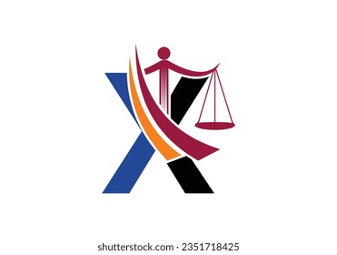 Initial X monogram alphabet with law scale sign symbol. Lawyer And Justice, Law Attorney, Legal,  Law Office, Scale, Logo Template