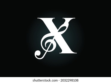 Initial X monogram alphabet with a musical note. Symphony or melody signs. Musical sign symbol. Font emblem. Modern vector logo design template.
