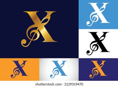 Initial X monogram alphabet with a musical note. Symphony or melody signs. Musical sign symbol.