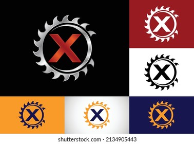 Initial X monogram alphabet with the saw blade. Carpentry, woodworking logo design. Font emblem. Modern vector logo for sawmill business and company identity