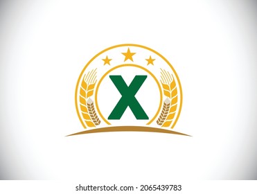 Initial X monogram alphabet symbol design incorporated with Wheat, barley, or rye. Agriculture logo concept. Font emblem. Logo for agriculture business and company identity