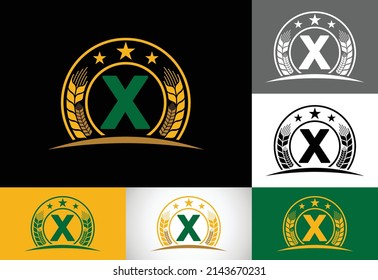 Initial X monogram alphabet symbol design incorporated with Wheat, barley, or rye. Agriculture logo concept. Logo for agriculture business and company identity