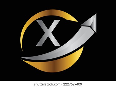 Initial X monogram alphabet symbol design incorporated with the arrow. Financial or success logo concept.