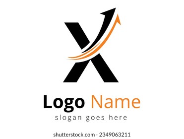 Initial X monogram alphabet symbol design incorporated with the arrow. Financial Logo Template With Marketing Growth Arrow Logo for accounting business and company identity