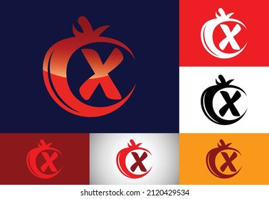 Initial X monogram alphabet with tomato. Tomato logo design template. Font emblem. Modern vector logo for organic food business, and company identity