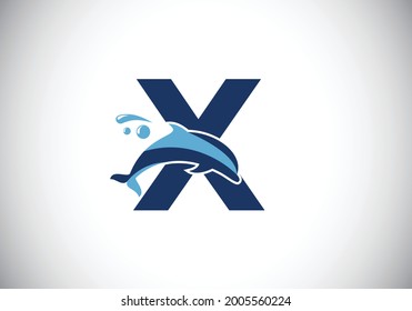 Initial X monogram letter alphabet with a Dolphin logo design. Water Animal icon. Font emblem. Modern vector logotype for business and company identity.
